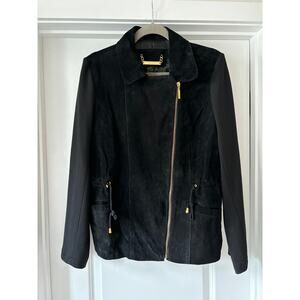 IMAN Global Chic Leather Faux Suede Moto Jacket Black Size Medium EUC